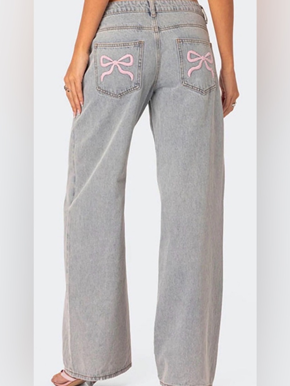 NWT Edikted Wide Leg Bow Pocket Jeans Women's Small Coquette Y2K Light Wash